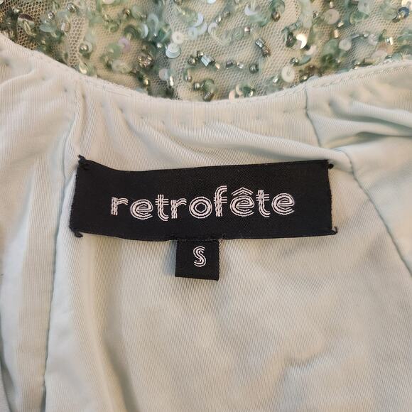 Retrofete Mich Sequin Mini Dress in Mint Aqua Green Small Beaded Sleeveless Cowl - Picture 9 of 12